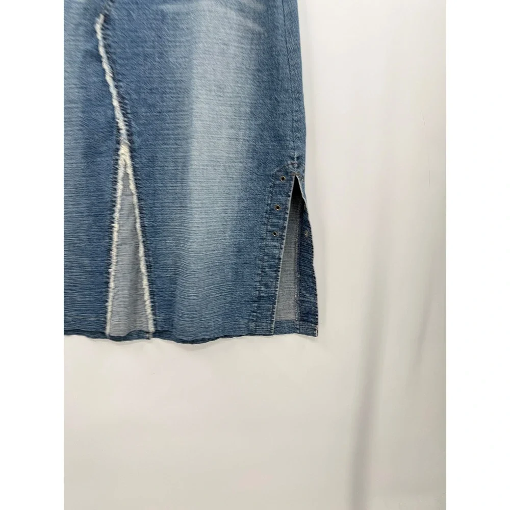 London Blue Vigoss 11/12 Denim Midi Skirt W  Blue‎ Grommet Slit Distressed Y2K
